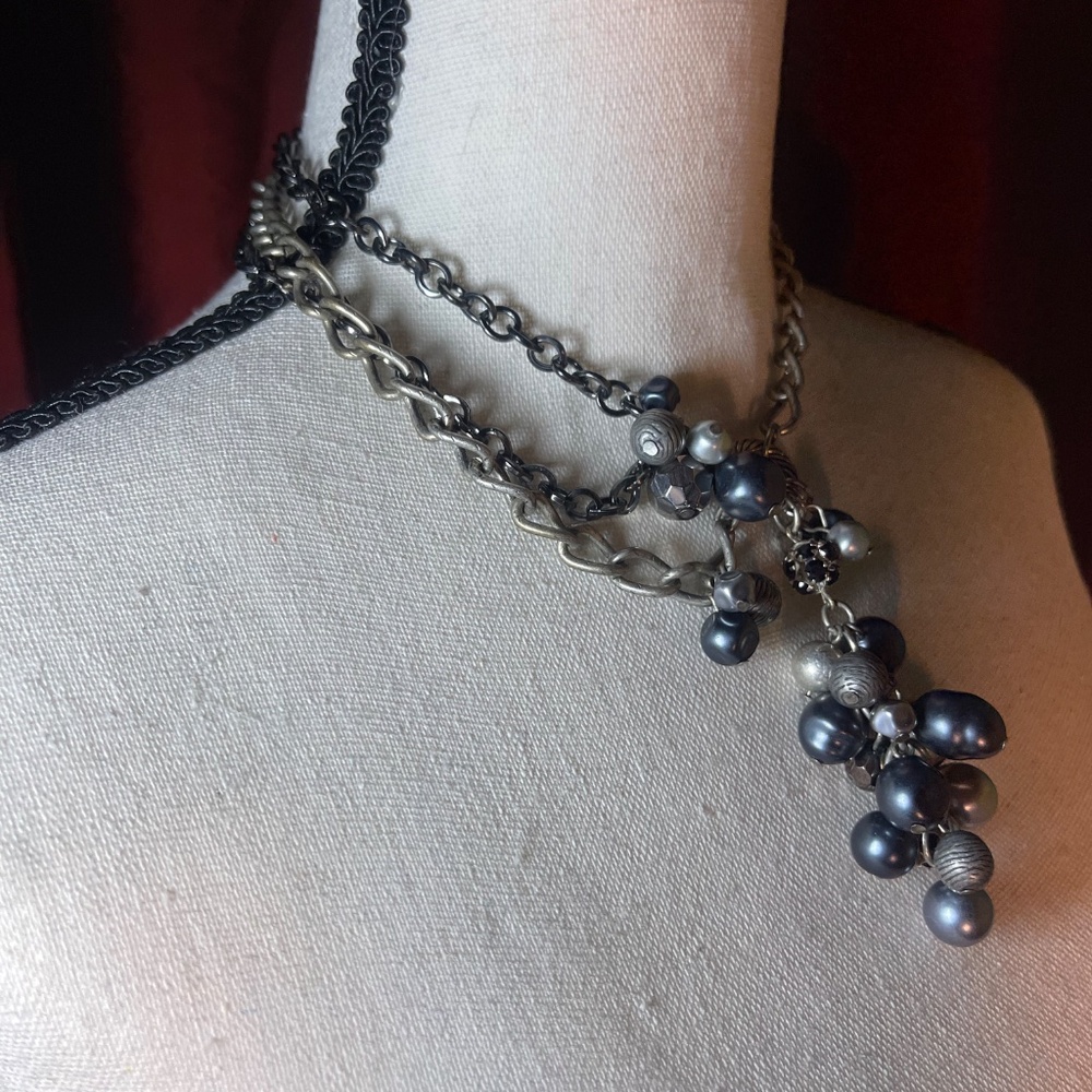 Chico's Multi Chain Necklace With Grey Faux pearls - Picture 4 of 5